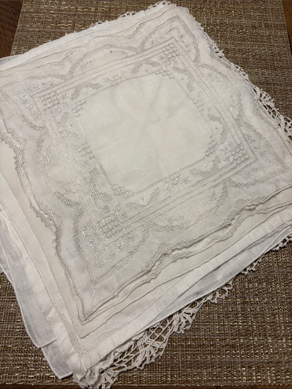 Vintage white handkerchief embroidered bundle
